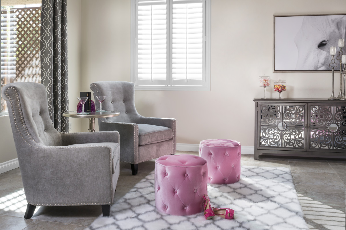 Las Vegas pink living room with shutters